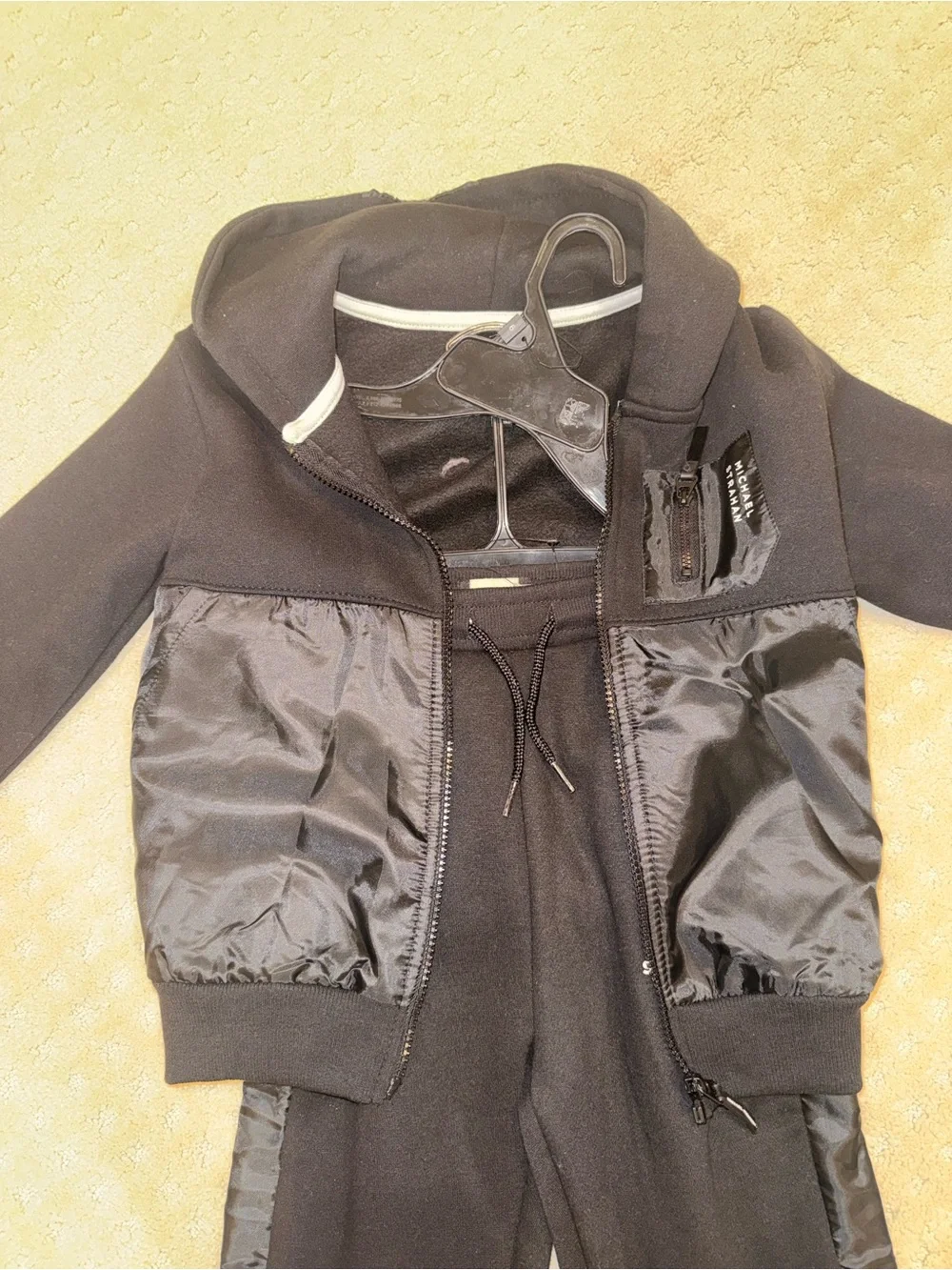 Kids Black Hooded Jacket & Pants Set